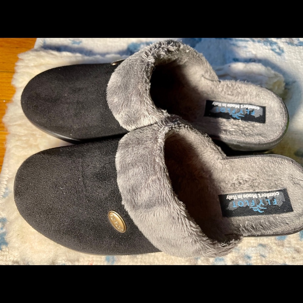 Fly Flot, wedge heel mule / clog microfiber, new